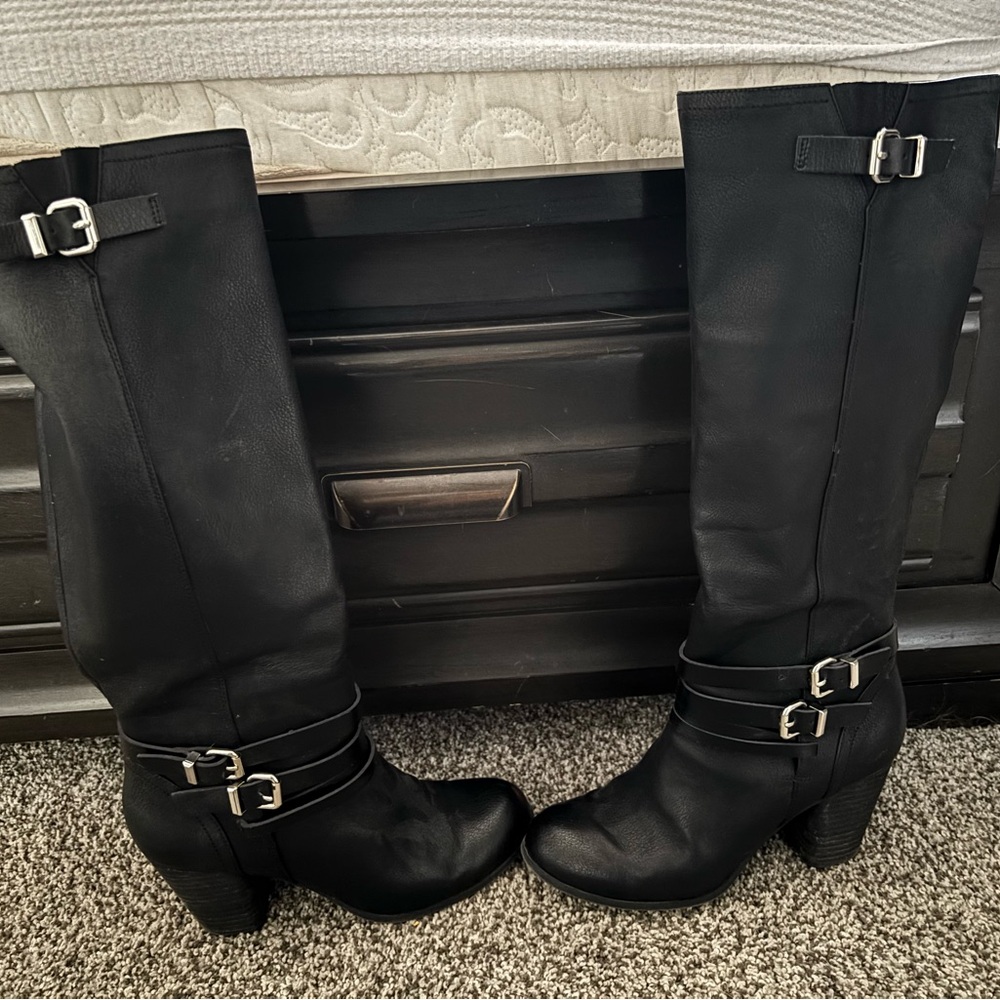 Black Heeled Boots with Buckle Detail